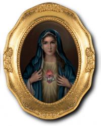  IMMACULATE HEART OF MARY GOLD EMBOSSED PRINT GOLF LEAF FRAME 