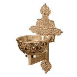  Holy Water Font | Wall Mount | 9\" x 15\" | Bronze Or Brass | Ornate Cross 