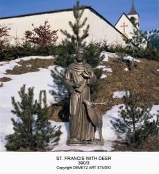  St. Francis of Assisi w/Deer Statue in Bronze Metal, 60\" & 72\"H 