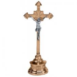  Altar Crucifix | 21\" | Brass Or Bronze | Round Base | Budded Cross 