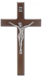  10\" WALNUT FINISH CROSS WITH ANTIQUED SILVER PLATED CORPUS 