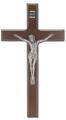  10" WALNUT FINISH CROSS WITH ANTIQUED SILVER PLATED CORPUS 