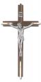  10" WALNUT FINISH BRASS INLAY CROSS WITH ANTIQUED SILVER PLATED CORPUS 