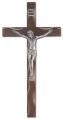  10" WALNUT FINISH NOTCHED CROSS WITH ANTIQUED SILVER PLATED CORPUS 