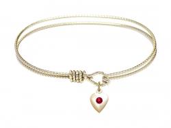  Heart Charm Birthstone Bangle Bracelet - July - Ruby 