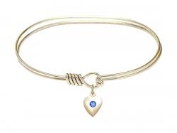  Heart Charm Birthstone Bangle Bracelet - Sapphire - September 