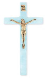  7\" PEARLIZED BLUE CROSS WITH ANTIQUED GOLD CORPUS 