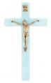  7" PEARLIZED BLUE CROSS WITH ANTIQUED GOLD CORPUS 