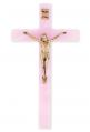  7" PEARLIZED PINK CROSS WITH ANTIQUED GOLD CORPUS 