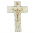  7" GOLD & SILVER RAYS ON WHITE GLASS CROSS WITH GOLD CORPUS 