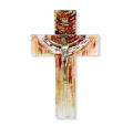  7" SUNSET WITH EARTH TONES ON GLASS CROSS WITH GOLD CORPUS 