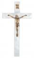  7" PEARLIZED WHITE CROSS WITH ANTIQUED GOLD CORPUS 