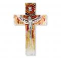  7" SUNSET WITH EARTH TONES ON GLASS CROSS WITH PEWTER CORPUS 