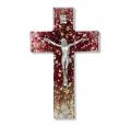  7" GOLD AND SILVER SPECKS RED TONE GLOSS CROSS PEWTER CORPUS 