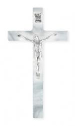  PEARLIZED WHITE CROSS WITH FINE PEWTER CORPUS 