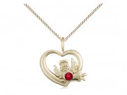  Heart/Guardian Angel Neck Medal/Pendant w/Ruby Stone Only for July 