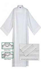  Front Wrap Adult/Clergy Alb With Lace Inserts & Buttons (65% Poly, 35% Cotton) 