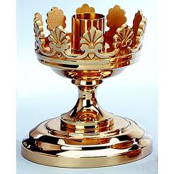  Altar Candlestick | 7\" | Brass Or Bronze | Round Base With Fleur De Lis 