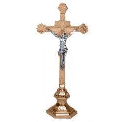  Altar Crucifix | 20\" | Brass Or Bronze | Hexagonal Base | Embellished Cross 