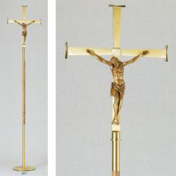  Processional Crucifix With Base | Wood And Brass 