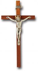  11\" WALNUT CROSS WITH ANTIQUE SILVER PLATED CORPUS 