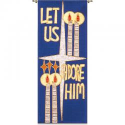  Blue Tapestry - \"Let Us Adore Him\"/Advent Motif - Omega Fabric 