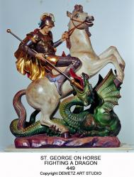  St. George w/Horse Fighting a Dragon Statue in Linden Wood, 40\"H 