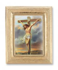  CRUCIFIXION STAMPED PRINT IN GOLD FRAME 