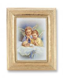  GUARDIAN ANGELS GOLD STAMPED PRINT IN GOLD FRAME 