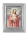  GOOD SHEPHERD GOLD STAMPED PRINT IN SILVER FRAME 