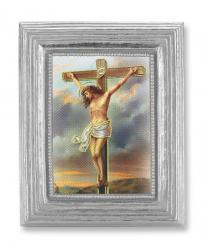  CRUCIFIXION GOLD STAMPED PRINT IN SILVER FRAME 