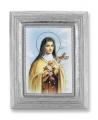 ST. THERESE GOLD STAMPED PRINT IN SILVER FRAME 