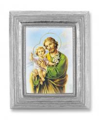  ST. JOSEPH GOLD STAMPED PRINT IN SILVER FRAME 