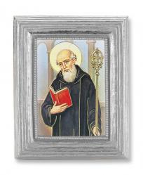  ST. BENEDICT GOLD STAMPED PRINT IN SILVER FRAME 
