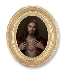  SACRED HEART OF JESUS GOLD STAMPED PRINT IN OVAL GOLD LEAF FRAME 