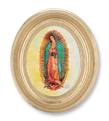  O.L. OF GUADALUPE GOLD STAMPED PRINT IN OVAL GOLD LEAF FRAME 