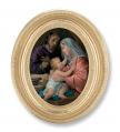  HOLY FAMILY GOLD STAMPED PRINT IN OVAL GOLD LEAF FRAME 