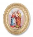  HOLY FAMILY GOLD STAMPED PRINT IN OVAL GOLD LEAF FRAME 