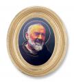  ST. PIO GOLD STAMPED PRINT IN OVAL GOLD LEAF FRAME 