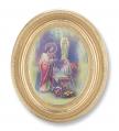  FIRST COMMUNION (GIRL) GOLD STAMPED PRINT IN OVAL GOLD LEAF FRAME 
