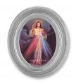  DIVINE MERCY GOLD STAMPED PRINT IN OVAL SILVER LEAF FRAME 