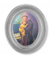  ST. ANTHONY GOLD STAMPED PRINT IN OVAL SILVER LEAF FRAME 