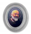  ST. PIO GOLD STAMPED PRINT IN OVAL SILVER LEAF FRAME 