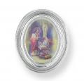  FIRST COMMUNION (GIRL) GOLD STAMPED PRINT IN OVAL SILVER LEAF FRAME 