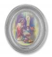  FIRST COMMUNION (BOY) GOLD STAMPED PRINT IN OVAL SILVER LEAF FRAME 