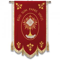  Red Processional Banner - \"Ego Sum Panis Vivus\" - Velvet Fabric 