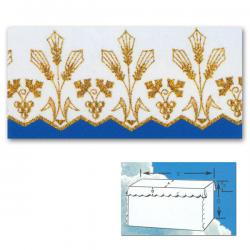  White & Metallic Gold Lame 8\" Minimum Drop Polyester Communion Altar Cloth 