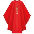  Red Gothic Chasuble - IHS - Dupion Fabric 