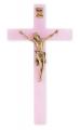  7" PEARLIZED PINK CROSS WITH PEWTER CORPUS 