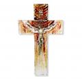  7" SUNSET WITH EARTH TONES ON GLASS CROSS WITH TRADITIONAL GOLD CORPUS 